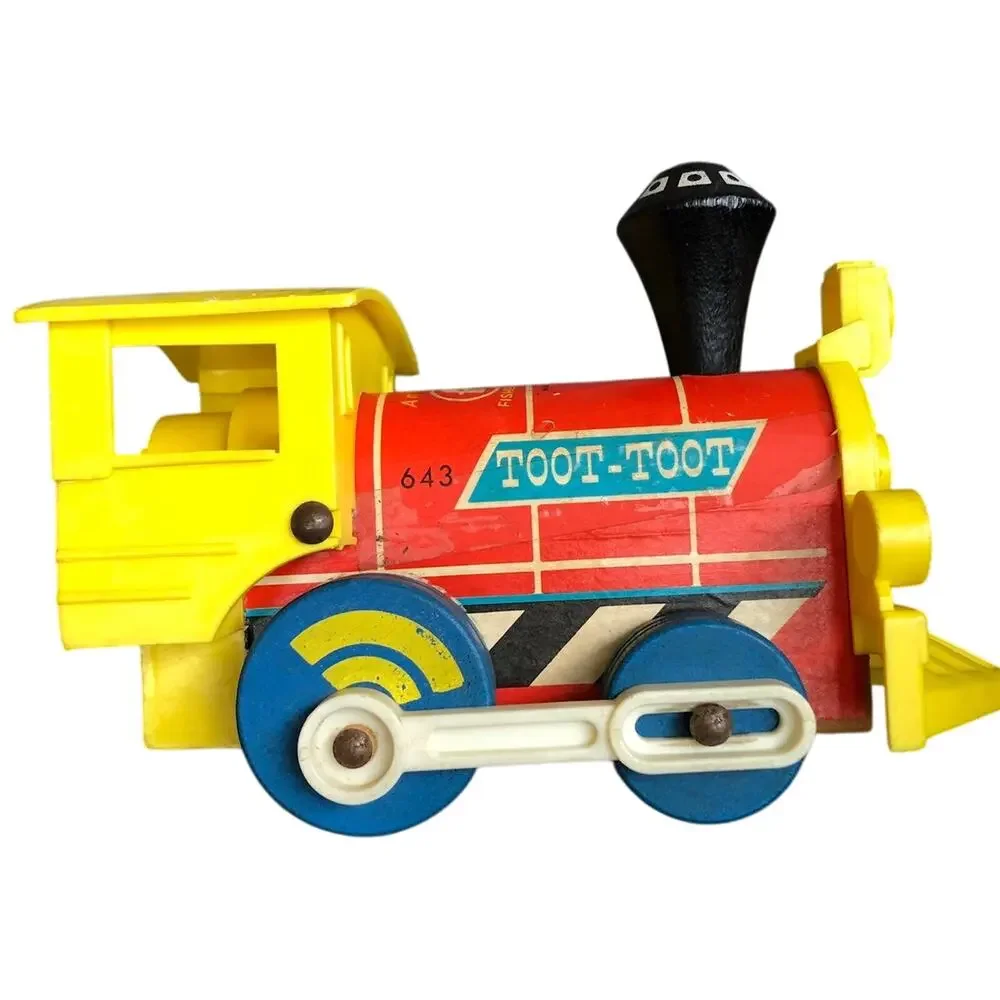 Vintage Fisher Price Train Engine 1964 Locomotive Toy #643 Toot Toot Blue Wheels